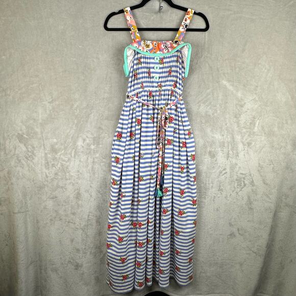 435 Matilda Jane Dress Girls 12 Blue Striped Floral Endless Summer Maxi Spring - Picture 1 of 13